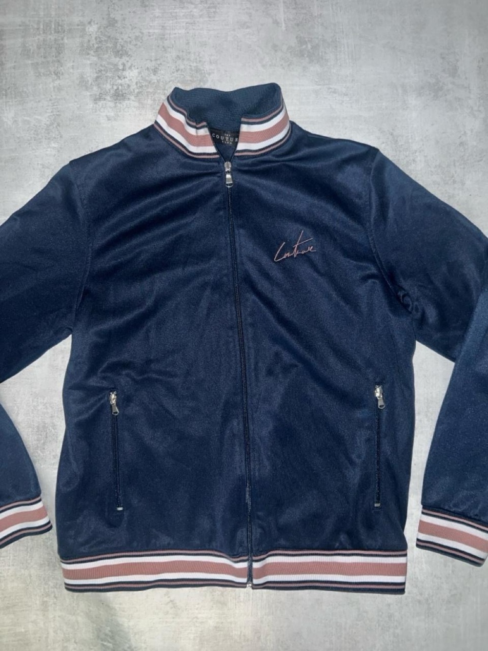 The Couture Club Navy Track Jacket with Striped Trim
